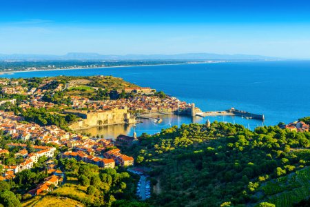 Photo for Landscape of Collioure city with harbor and sea at Occitanie in France - Royalty Free Image
