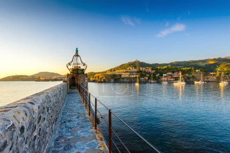 Photo for Lighthouse of Collioure harbor at sunrise at Occitanie in France - Royalty Free Image