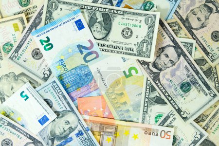 Dinero euro, dólar, EE.UU., Hong Kong, China, concepto de cambio de divisas
