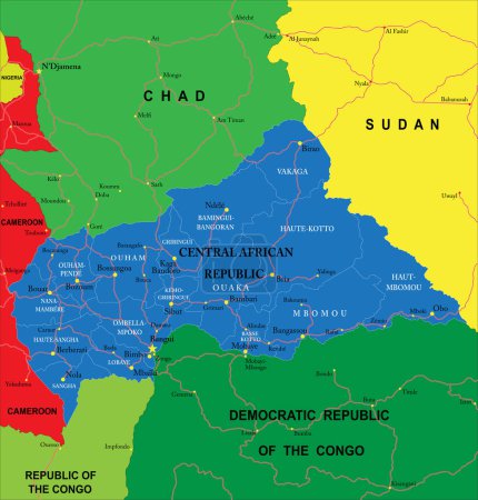 Ilustración de Mapa Político de la República Centroafricana - Imagen libre de derechos
