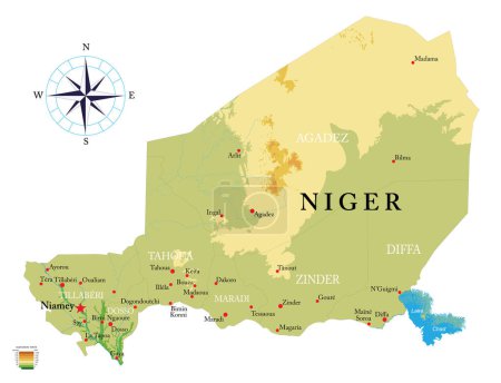 Ilustración de Níger mapa físico altamente detallado - Imagen libre de derechos