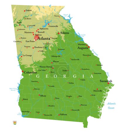Téléchargez les illustrations : Georgia highly detailed physical map - en licence libre de droit
