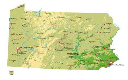 Téléchargez les illustrations : Pennsylvania highly detailed physical map - en licence libre de droit