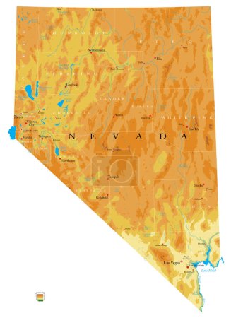 Ilustración de Nevada mapa físico altamente detallado - Imagen libre de derechos