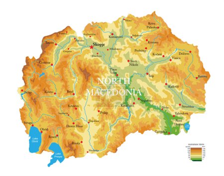 Illustration for North Macedonia highly detailed physical map - Royalty Free Image