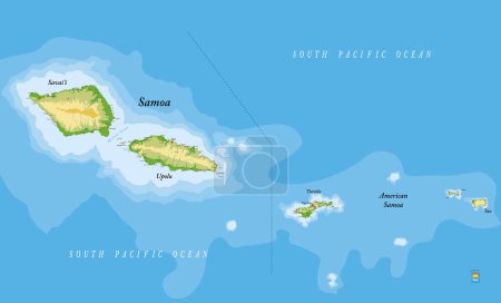 Ilustración de Samoa y Samoa Americana mapa físico altamente detallado - Imagen libre de derechos
