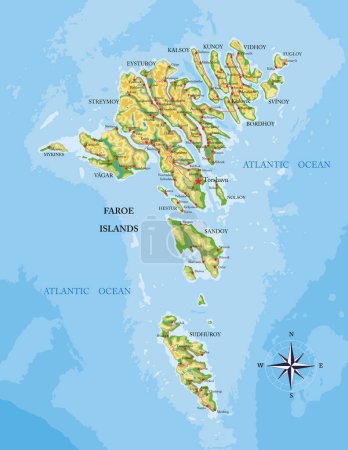 Ilustración de Islas Feroe mapa físico muy detallado - Imagen libre de derechos