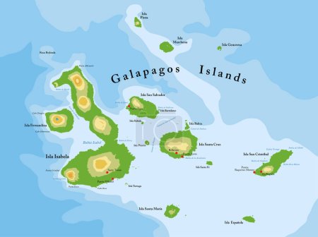 Les îles Galapagos carte physique très détaillée