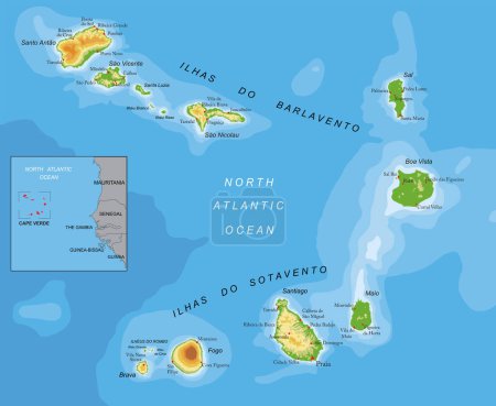 Téléchargez les illustrations : Carte physique très détaillée du Cap-Vert - en licence libre de droit