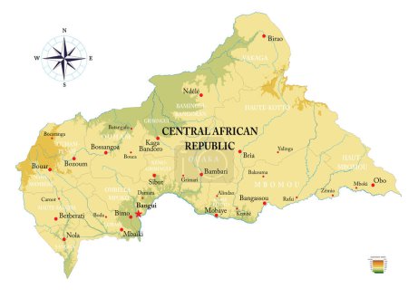 Ilustración de República Centroafricana mapa físico muy detallado - Imagen libre de derechos