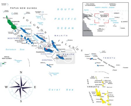 Ilustración de Islas Salomón mapa político muy detallado - Imagen libre de derechos