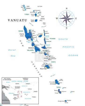 Illustration for Vanuatu highly detailed political map - Royalty Free Image