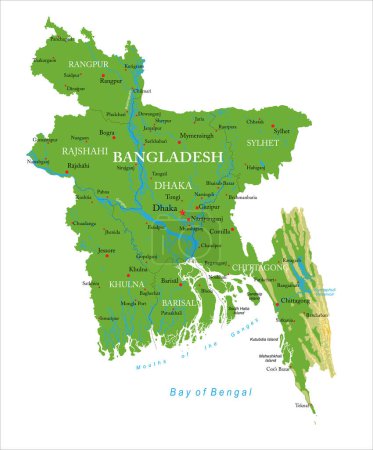 Mapa físico altamente detallado de Bangladesh