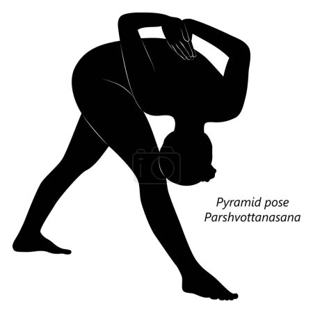 Téléchargez les illustrations : Silhouette de femme faisant du yoga Parshvottanasana. pose pyramidale ou pose extensible côté intense. Illustration vectorielle isolée. - en licence libre de droit