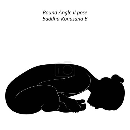 Téléchargez les illustrations : Silhouette de femme faisant du yoga Baddha Konasana B. Angle lié 2 pose. Angle de pose étendu. Difficulté intermédiaire. Illustration vectorielle isolée - en licence libre de droit