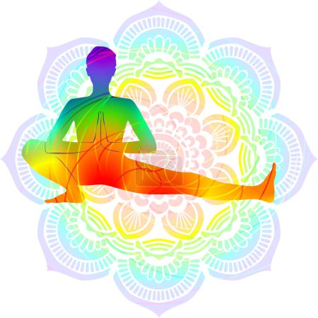 Téléchargez les illustrations : Silhouette colorée de yoga. Skandasana. La pose de Side Lunge. Difficulté intermédiaire. Illustration vectorielle isolée - en licence libre de droit