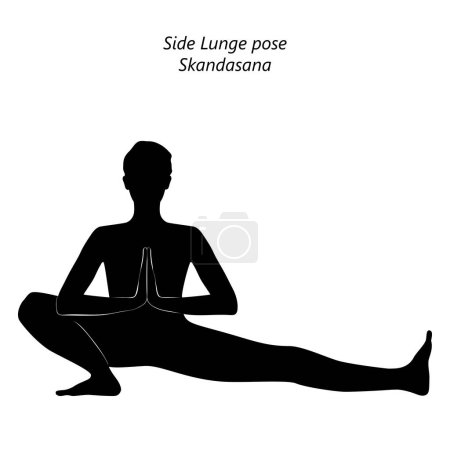 Téléchargez les illustrations : Silhouette de femme faisant du yoga Skandasana. La pose de Side Lunge. Difficulté intermédiaire. Illustration vectorielle isolée - en licence libre de droit