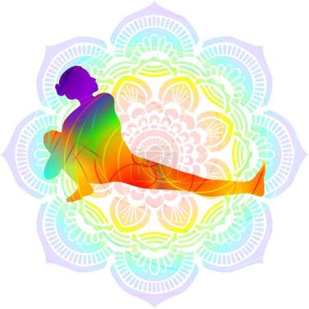 Ilustración de Colorida silueta de yoga. Skandasana. Posición de embestida lateral. Dificultad intermedia. Ilustración vectorial aislada - Imagen libre de derechos