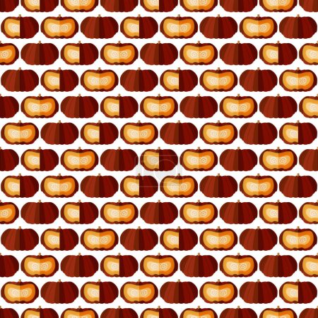 Seamless pattern with Cinderella pumpkin. Rouge Vif D Etampes. Winter squash. Cucurbita maxima. Fruit and vegetables. Flat style. Isolated vector illustration.