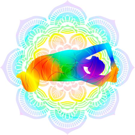 Téléchargez les illustrations : Silhouette colorée de yoga. Parighasana. Pose de la Porte Assise. Difficulté intermédiaire. Illustration vectorielle isolée - en licence libre de droit