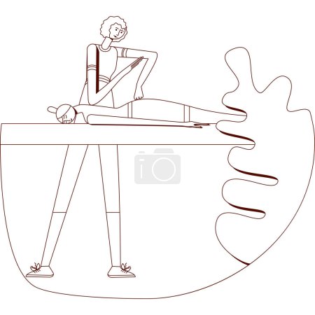 Deep tissue massage and treatment muscle pain by professional therapist in spa. Contour drawing. Isolated vector illustration.