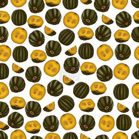 Nahtloses Muster mit Zapallo Macre Squash. Winterkürbis. Cucurbita maxima. Gemüse. Cartoon-Stil. Isolierte Vektorillustration.