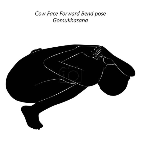 Silhouette einer jungen Frau, die Gomukhasana Yoga pose.Cow Face Forward Bend Pose praktiziert. Mittlere Schwierigkeit. Isolierte Vektorillustration