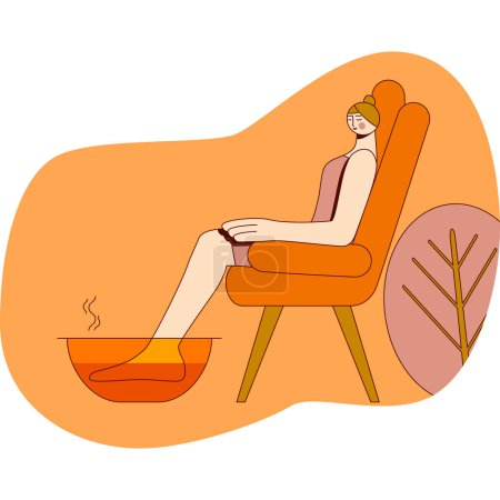 Foot baths with essential oils. Aromatherapy for legs. SPA design concept. Isolated flat vector illustration.