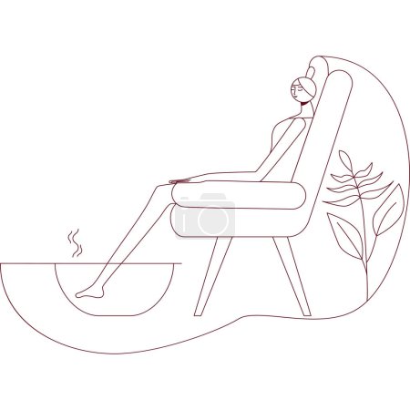 Foot baths with essential oils. Aromatherapy for legs. SPA design concept. Contour drawing. Isolated vector illustration.