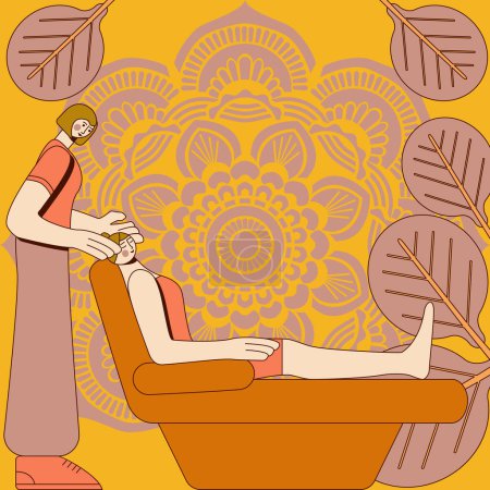 Facial massages. Treatments by professional therapist in spa. SPA design concept.  Isolated flat vector illustration.