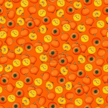 Seamless pattern with Golden Nugget squash. Winter squash. Cucurbita maxima. Vegetables. Isolated vector illustration.