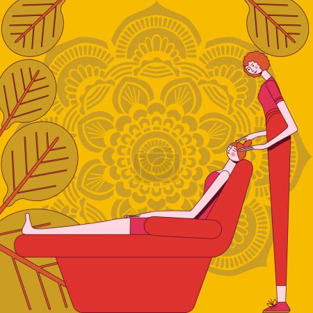 Facial massages. Treatments by professional therapist in spa. SPA design concept. Isolated flat vector illustration.