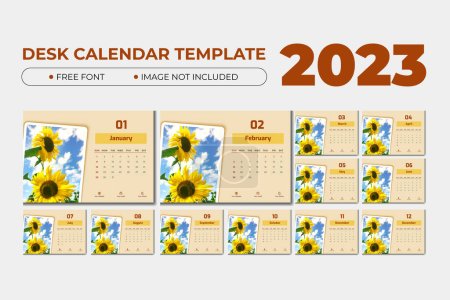 Téléchargez les illustrations : 2023 modèle de calendrier de bureau avec couleur jaune pastel - en licence libre de droit