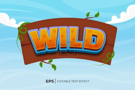 Illustration for A cartoon style sign for wild with clouds and leaves. - Royalty Free Image