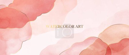 Illustration for Pink, beige, red watercolor abstract forms with golden lines. - Royalty Free Image