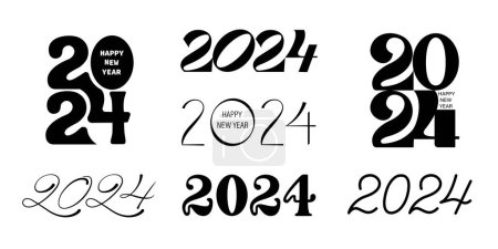 2024 Neujahrszahlen stehen fest. Verschiedene Schriftarten, Schriftnummernstile. Entwurf für Kalender, Grußkarte, Poster