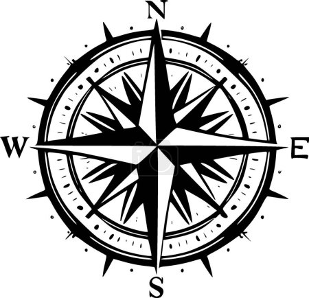 Compass rose - black and white isolated icon - vector illustration