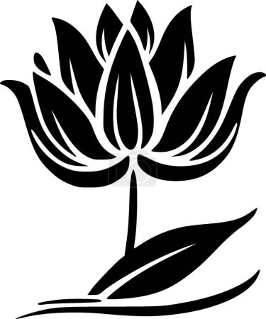 Illustration for Lotus flower - black and white isolated icon - vector illustration - Royalty Free Image