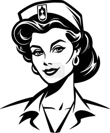 Ilustración de Enfermera - ilustración vectorial en blanco y negro - Imagen libre de derechos