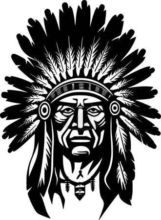 Illustration for Indian chief - black and white vector illustration - Royalty Free Image