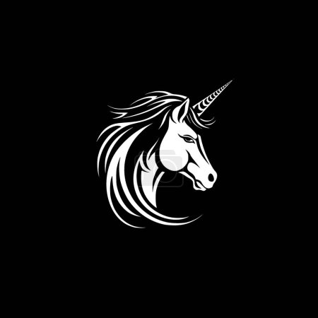Unicornio - icono aislado en blanco y negro - ilustración vectorial