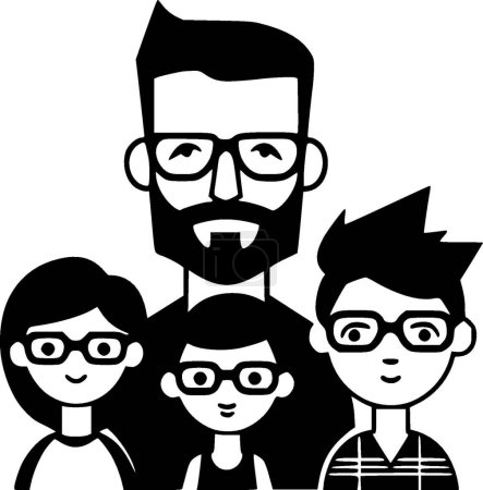 Illustration for Family - black and white isolated icon - vector illustration - Royalty Free Image