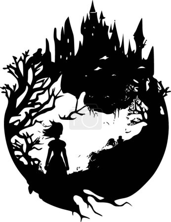 Illustration for Fantasy - black and white isolated icon - vector illustration - Royalty Free Image