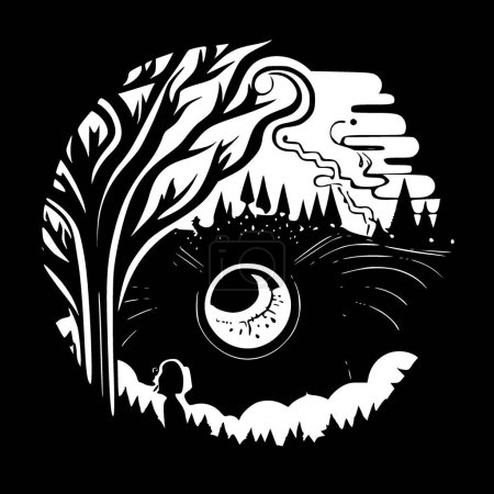 Illustration for Psychedelic - black and white isolated icon - vector illustration - Royalty Free Image