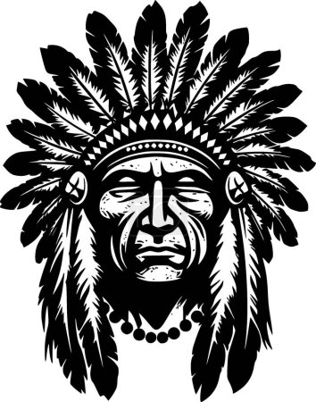 Illustration for Indian chief - black and white vector illustration - Royalty Free Image