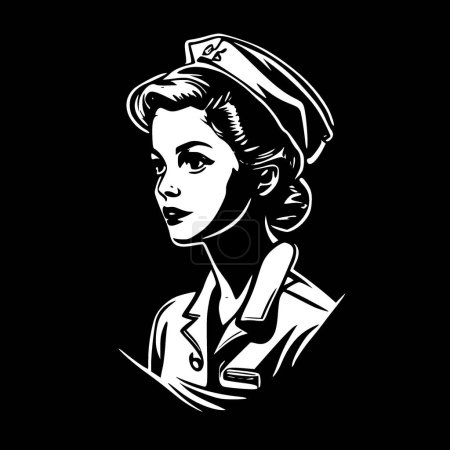 Téléchargez les illustrations : Infirmière - illustration vectorielle en noir et blanc - en licence libre de droit