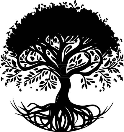 Ilustración de Árbol de la vida - icono aislado en blanco y negro - ilustración vectorial - Imagen libre de derechos