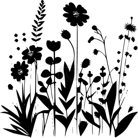 Illustration for Wildflowers - black and white vector illustration - Royalty Free Image