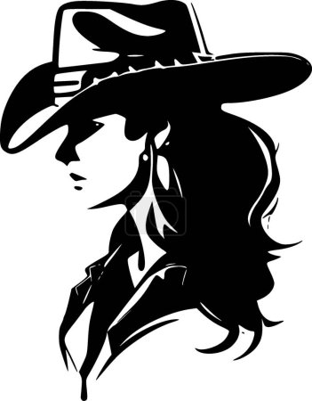 Illustration for Cowgirl - black and white isolated icon - vector illustration - Royalty Free Image