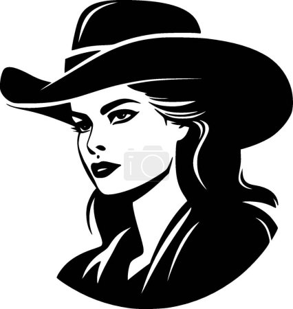 Illustration for Cowgirl - black and white vector illustration - Royalty Free Image